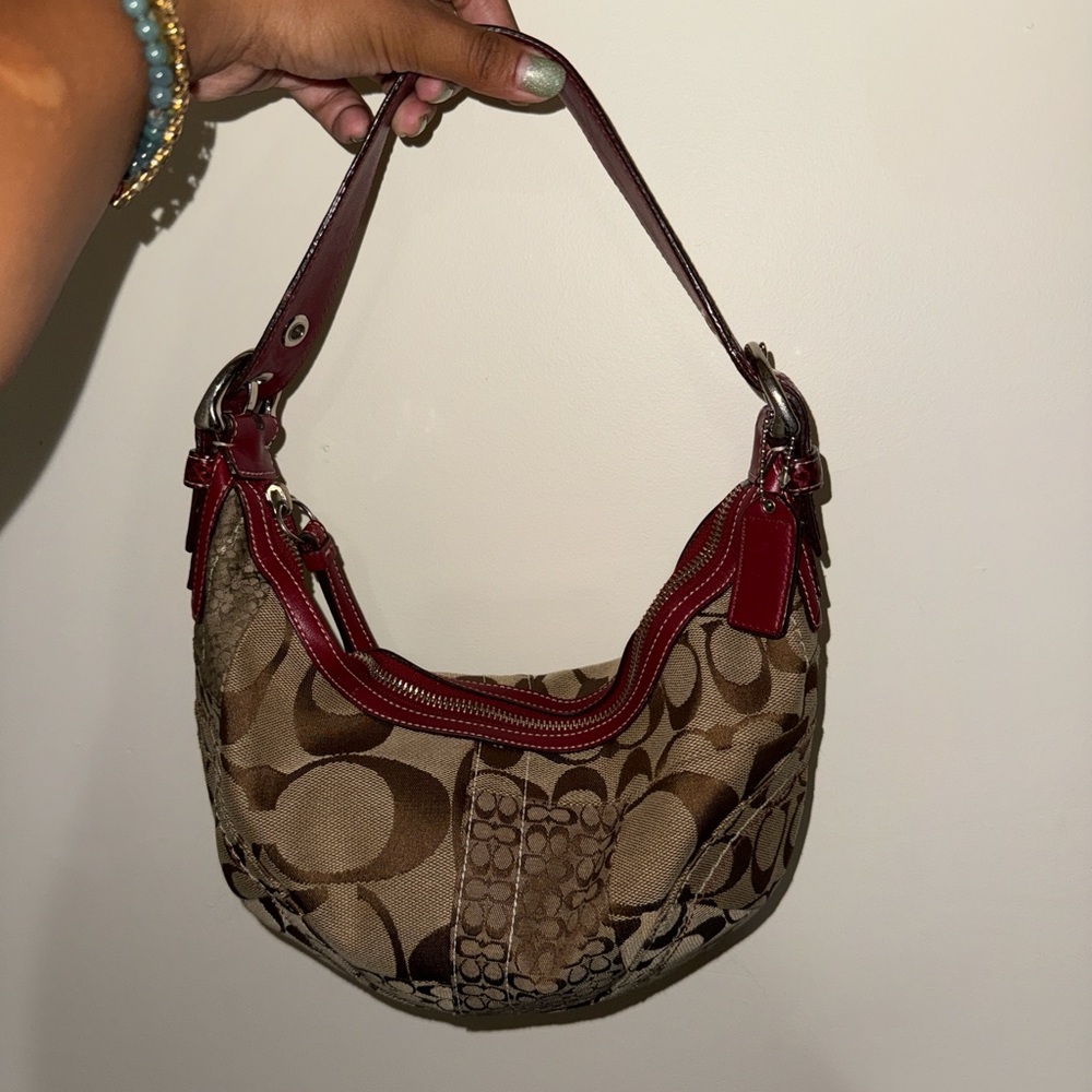 Coach Signature Brown and Red Shoulder Bag